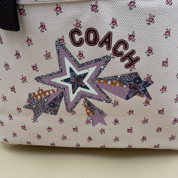 COACH Pink Floral Star Canvas Tote with Purple - Picture 2 of 12